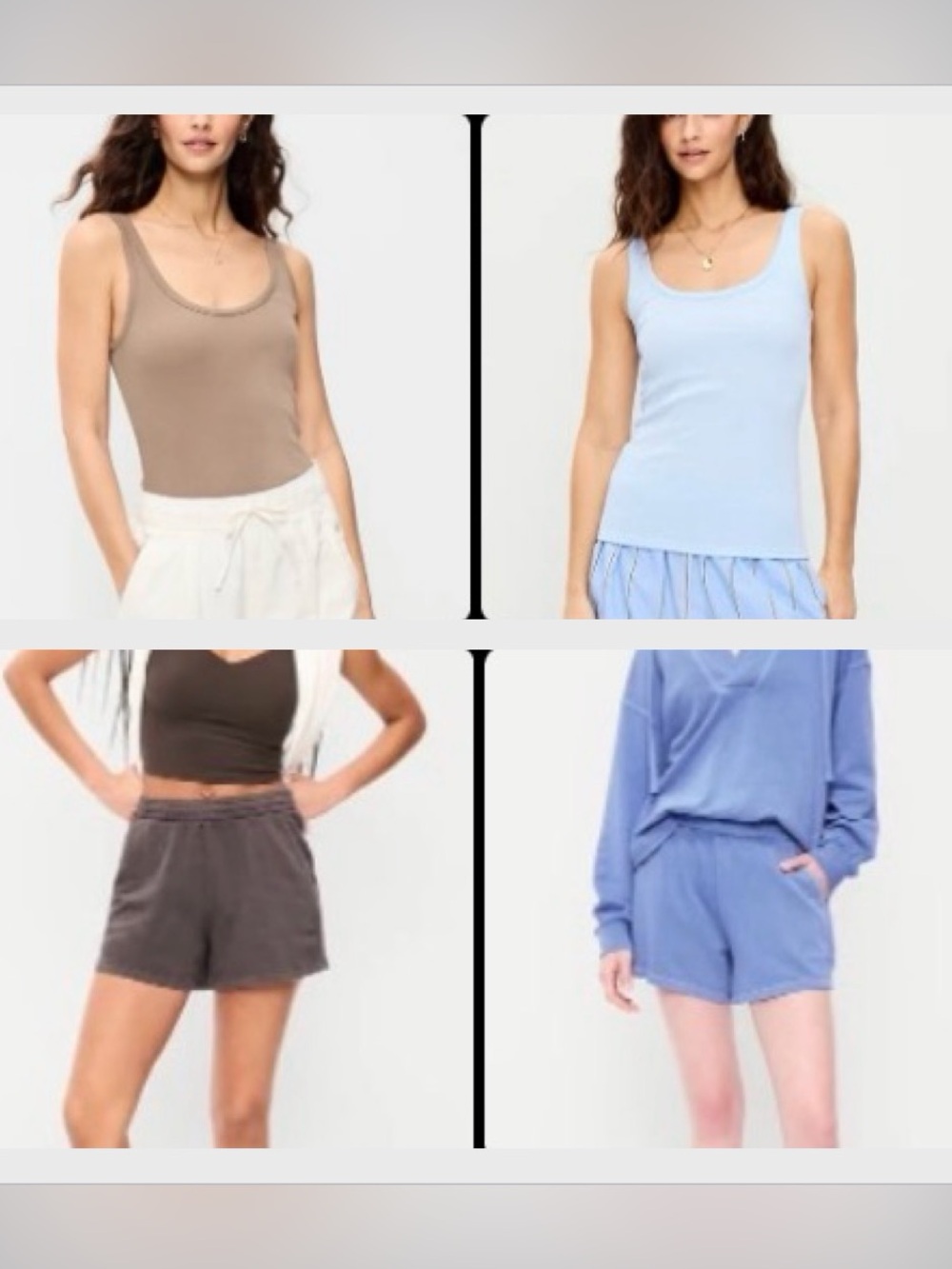 Bundle of TWO (2) Ribbed Tanks and TWO (2) High-Rise Sweat Shorts Brown and Blue